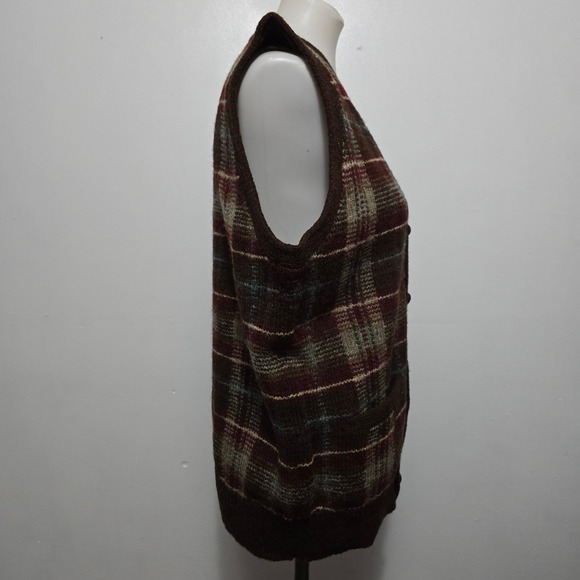 90s Polo Ralph Lauren Large Plaid Vest Dark Academia Preppy Ivy Academia Grandpa - Picture 4 of 7